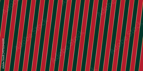 Christmas seamless pattern. Vector. Red, green and gold diagonal stripes background. Candy cane repeating decoration wallpaper. Winter holiday lines backdrop. Xmas peppermint present wrapping print