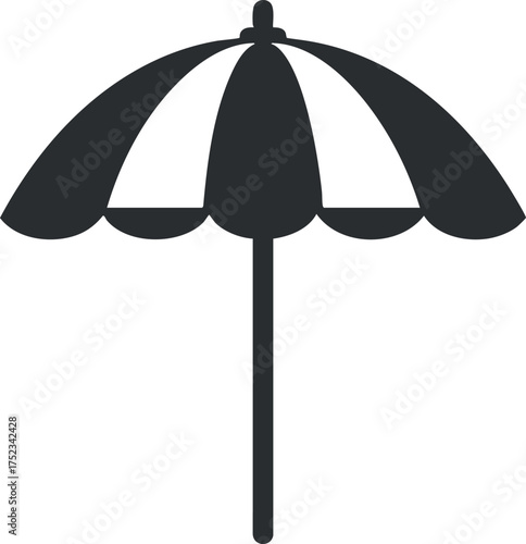 Black and white silhouette of a beach umbrella, providing shade and sun protection.