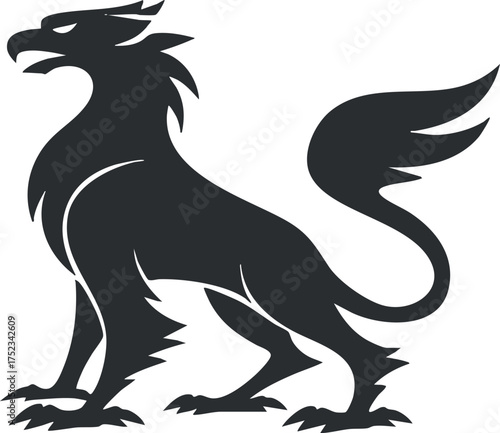 Black silhouette of a griffin, combining features of a lion and an eagle.