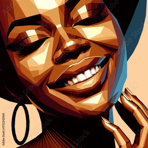 woman face (afro) - vibrant colour low poly design style (artwork3)