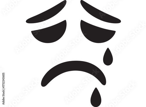 Crying face vector icon simple black glyph illustration isolated on white background for app and web design