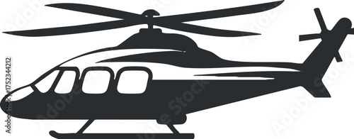 Silhouette of a helicopter in flight, showcasing its rotor blades and tail rotor.