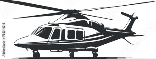 Black and white illustration of a helicopter, showcasing its aerodynamic design and structure.