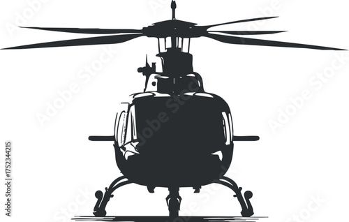Silhouette of a helicopter with detailed rotor blades, highlighting aviation and transport themes.