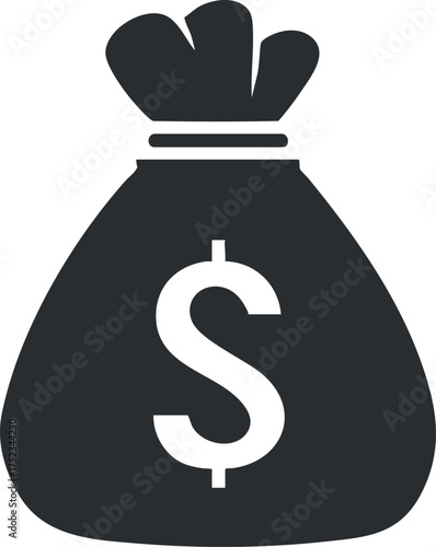 Black and white illustration of a money bag with a dollar sign, symbolizing wealth and finance.