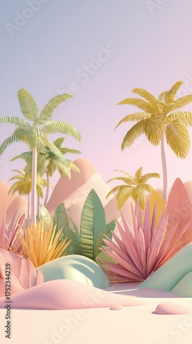 Dreamy Pastel Paradise - A Serene Tropical Landscape.