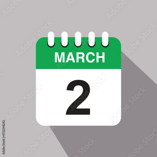 2 march calendar date icon. vector illustration with shadow design
