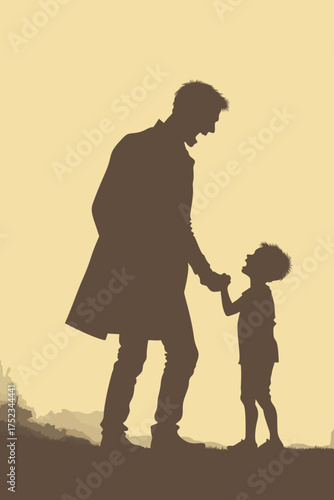 Conceptual silhouette illustration of a father and son symbolizing childhood trauma and emotional tension
