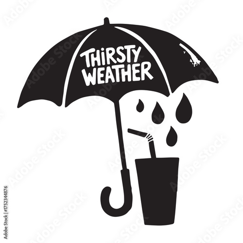 Cute cartoon cat under an open umbrella in rainy weather vector illustration