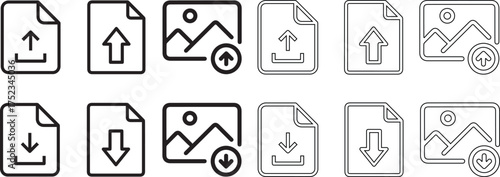 File upload and download line icon set, sent and receiving file. online file send and receive file vector icon. File upload and download program icon