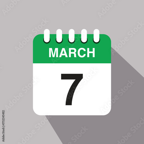 7 march calendar date icon. vector illustration with shadow design