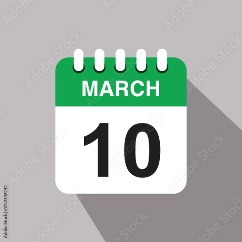 10 march calendar date icon. vector illustration with shadow design