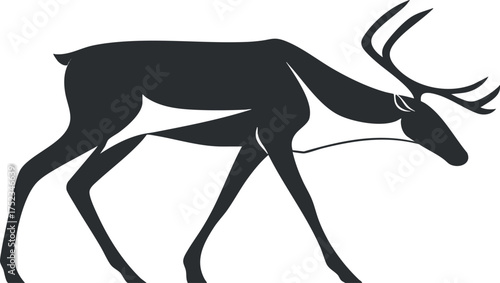 Silhouette of a reindeer with antlers, showcasing elegance and simplicity in black and white.