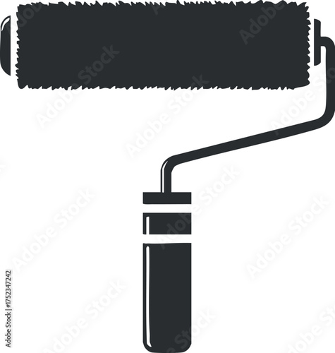 Silhouette of a paint roller with handle, ideal for home renovation and painting projects.