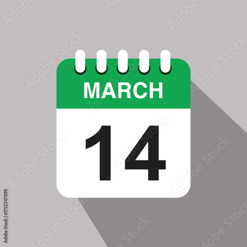 14 march calendar date icon. vector illustration with shadow design