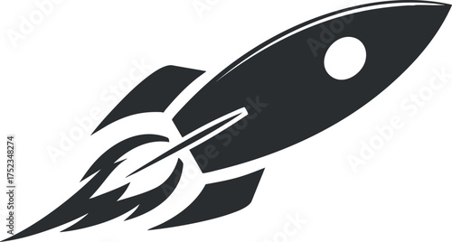 Black and white rocket icon symbolizing space exploration and innovation.