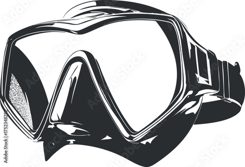 Black and white illustration of a diving mask, ideal for snorkeling or underwater exploration.