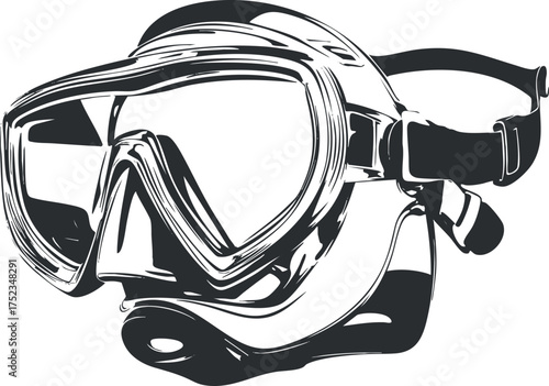 Illustration of a scuba diving mask and snorkel, essential underwater exploration and safety gear.