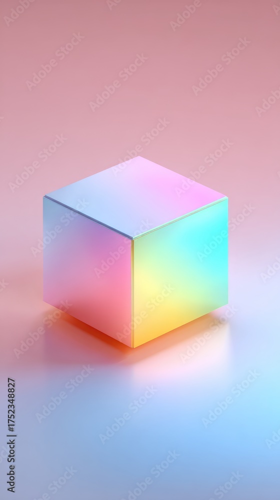 Fototapeta premium Iridescent Cube - A Study in Light and Color.