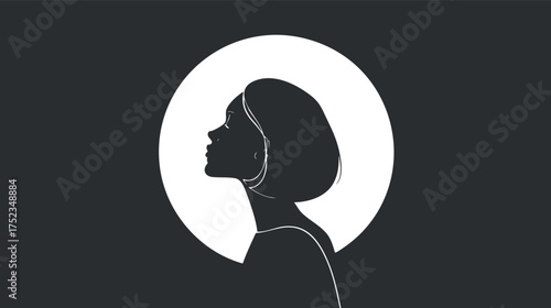 Silhouette of a woman's profile against a moonlit background, showcasing minimalist art and elegance.