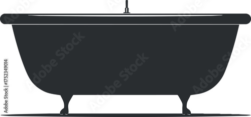 Silhouette of a classic bathtub in black and white, ideal for bathroom design concepts.