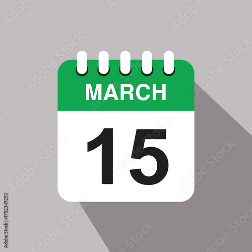 15 march calendar date icon. vector illustration with shadow design