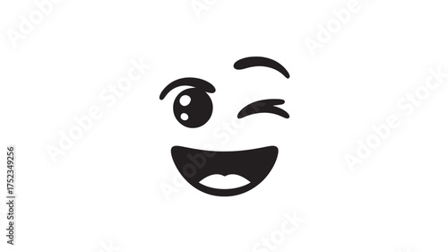 Winking face emoticon simple black and white vector illustration isolated on a white background
