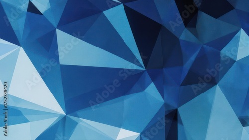 Abstract digital illustration featuring vibrant blue, geometric polygonal shapes in low poly style