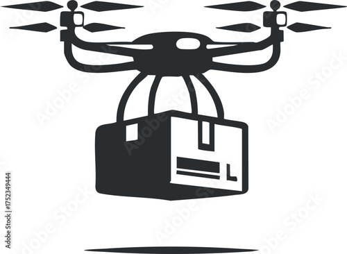 Silhouette of a drone carrying a package, representing modern delivery technology and logistics.