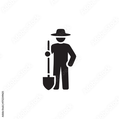 Illustration of a farmer with a shovel, standing tall and ready to work, this simple yet powerful image captures the essence of agriculture