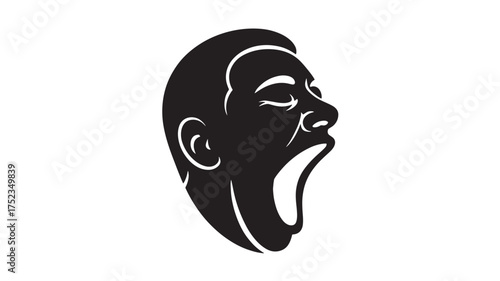 Yawning man silhouette black and white vector illustration isolated on white background