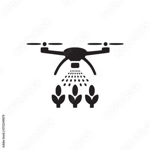 Illustration of a drone spraying crops, this simple yet powerful image captures the essence of modern agriculture and the use of technology