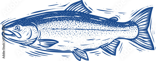 Engraving art detailed salmon sketch isolated on white background captures the essence of this iconic fish with its sleek body and determined expression