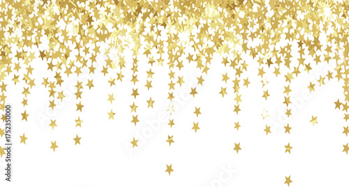 Elegant falling golden stars with a sparkling glitter effect creating a festive border on a white background