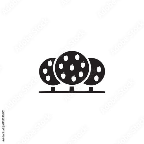 Vector art of simple illustration of a small orchard with fruit trees, represents nature, agriculture, or a peaceful landscape in a minimalist style