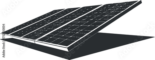 Black and white illustration of a solar panel generating renewable energy from sunlight.