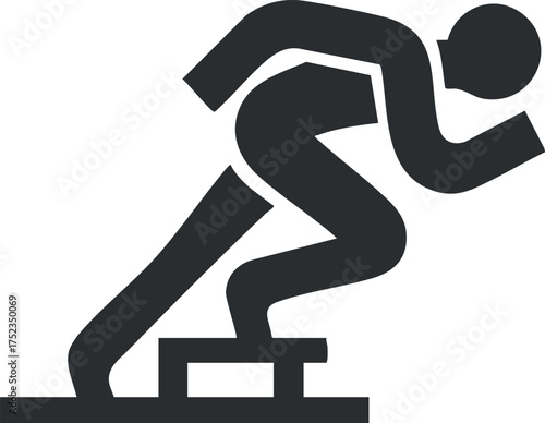 Silhouette of an athlete starting a race on the track, depicted as a simple vector icon.