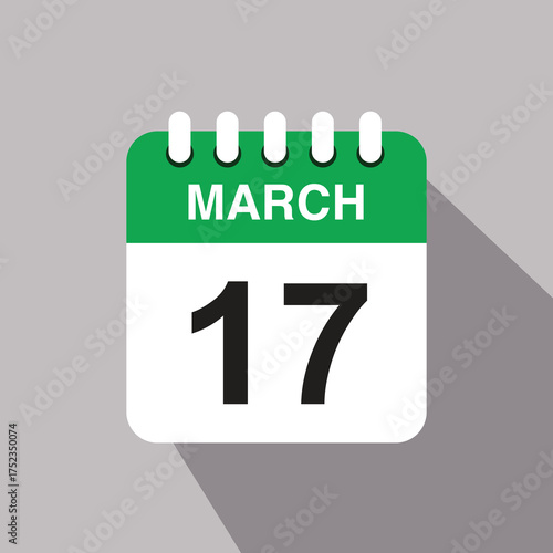 17 march calendar date icon. vector illustration with shadow design