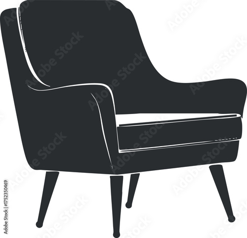 Silhouette of a modern armchair with elegant design, highlighting its sleek and stylish form.