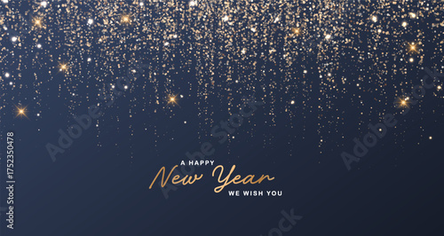 Happy New Year 2026 with gold sparkles. Luxury Vector design for New year and Christmas Celebrations