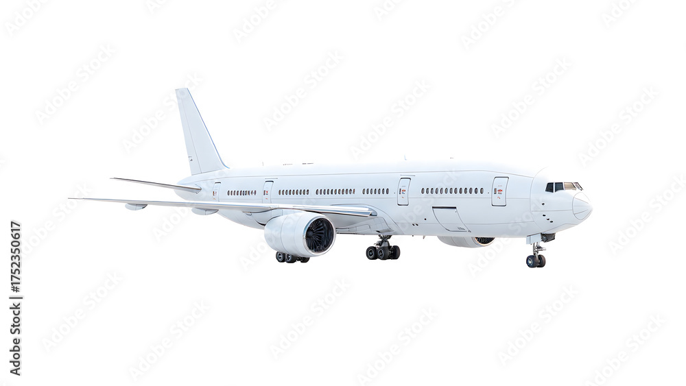Obraz premium ia generated. White airplane with transparent background taking off against blue sky. airplane on the runway. Boeing 747 in flight 