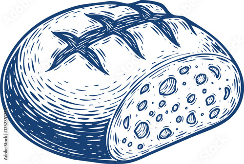 Engraving art hand drawn loaf of bread isolated on white background, a rustic and delicious staple food, perfect for sandwiches and toast