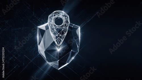 Abstract digital representation of location and security with a futuristic, low-poly design