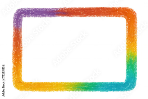 Hand drawing rainbow frame crayon texture, vibrant colorful rectangular border creating creative background
