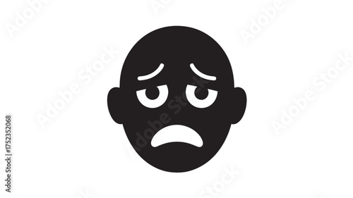 Sad face icon simple black glyph vector illustration isolated on white background for app and web design