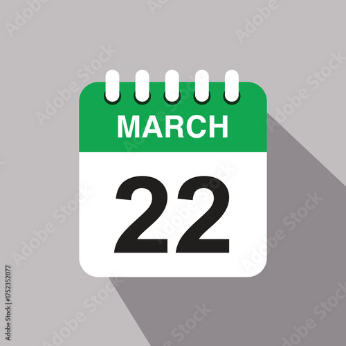 22 march calendar date icon. vector illustration with shadow design
