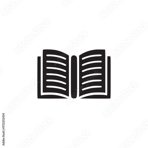 Vector art of an open book, , representing knowledge, reading, and learning in a simple black and white design, suitable for education, literature, or library contexts