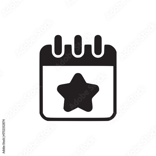 Vector art of calendar icon with a star on one of the days, symbolizing a special event, appointment, or deadline, represents time management and planning