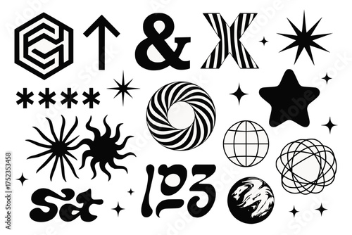 Abstract Graphic Symbol Set in Black and White for Modern Visual Design