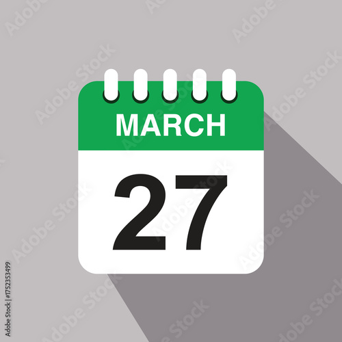 27 march calendar date icon. vector illustration with shadow design